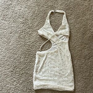 OhPolly white embellished pearl dress size 4